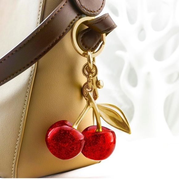 Accessories - Cherry Bag Charm / Keychain with Gold Accents